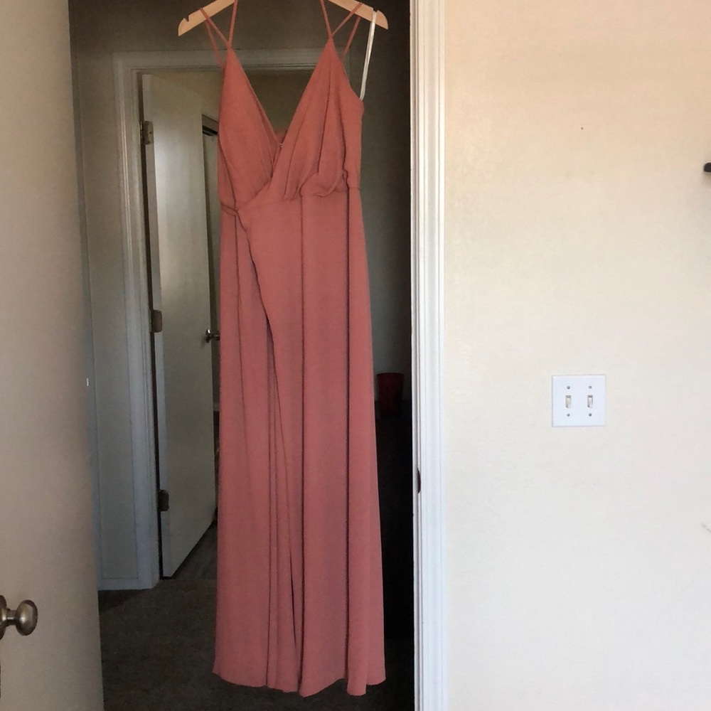 Sedona colored bridesmaid dress (David’s Bridal)